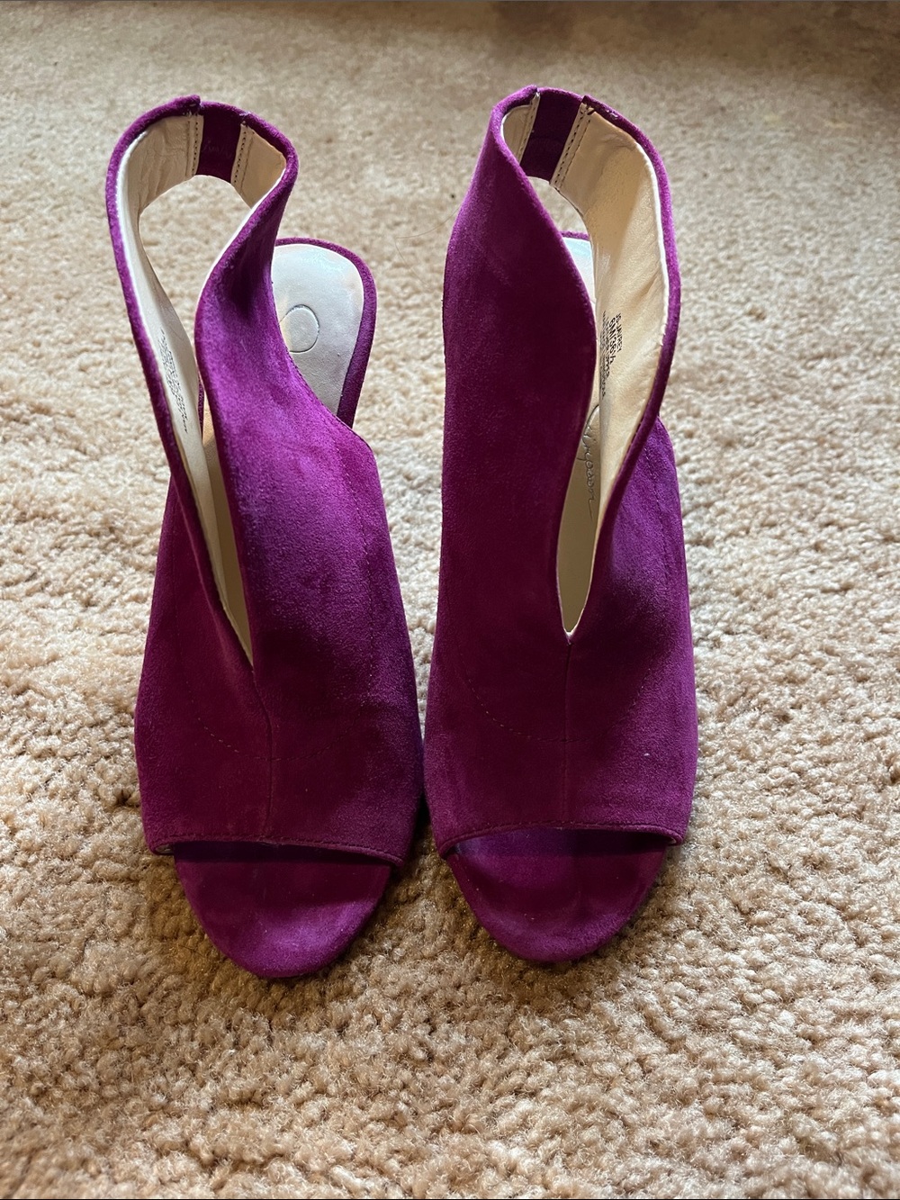 Jessica Simpson Open-Toe Suede Heels in Plum